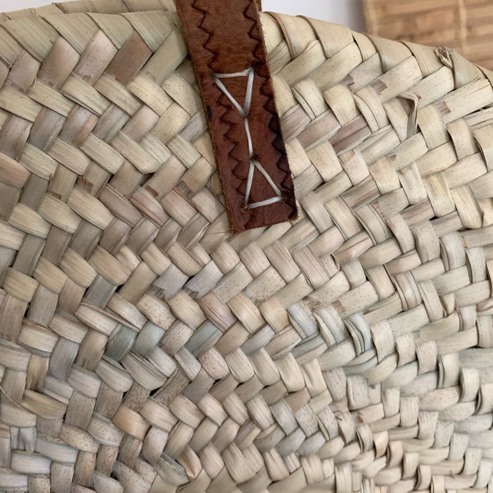 Round straw purse bag leather purse circle large - Picture 6 of 7